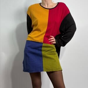 Vintage Dolores Bell Color Block Sweater Dress - Size XL